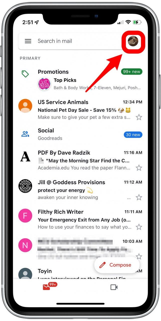 allez dans les paramètres de votre compte dans l'application gmail