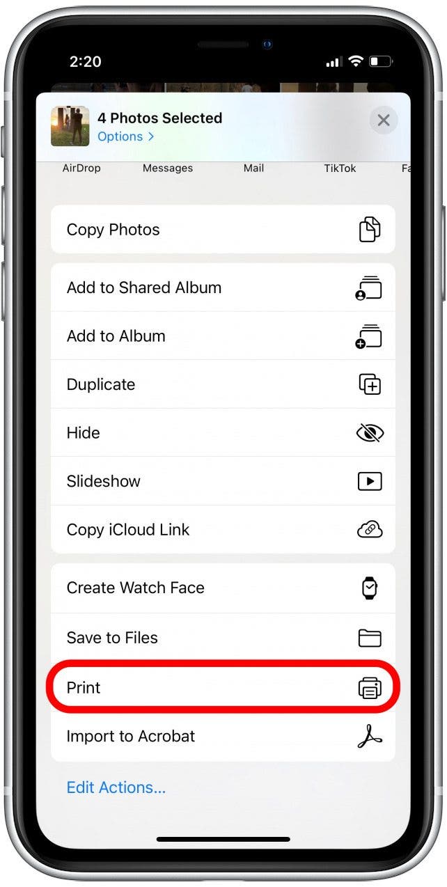 imprimer au format PDF iPhone