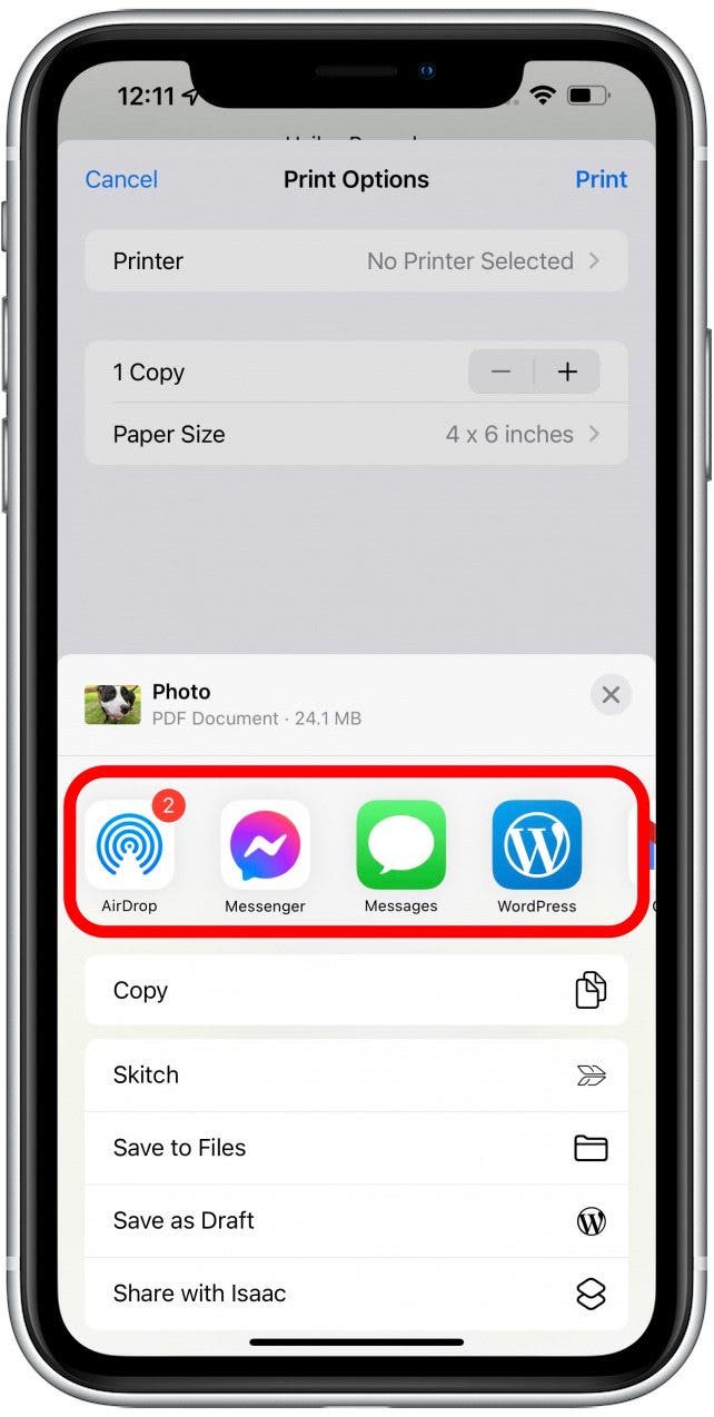 À partir de là, vous pouvez le partager directement via une autre application.
