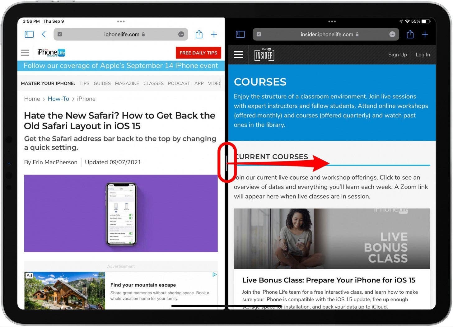 comment se débarrasser de l'écran partagé sur ipad