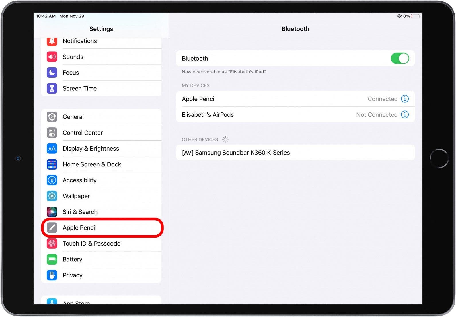 Appuyez sur Apple Pencil