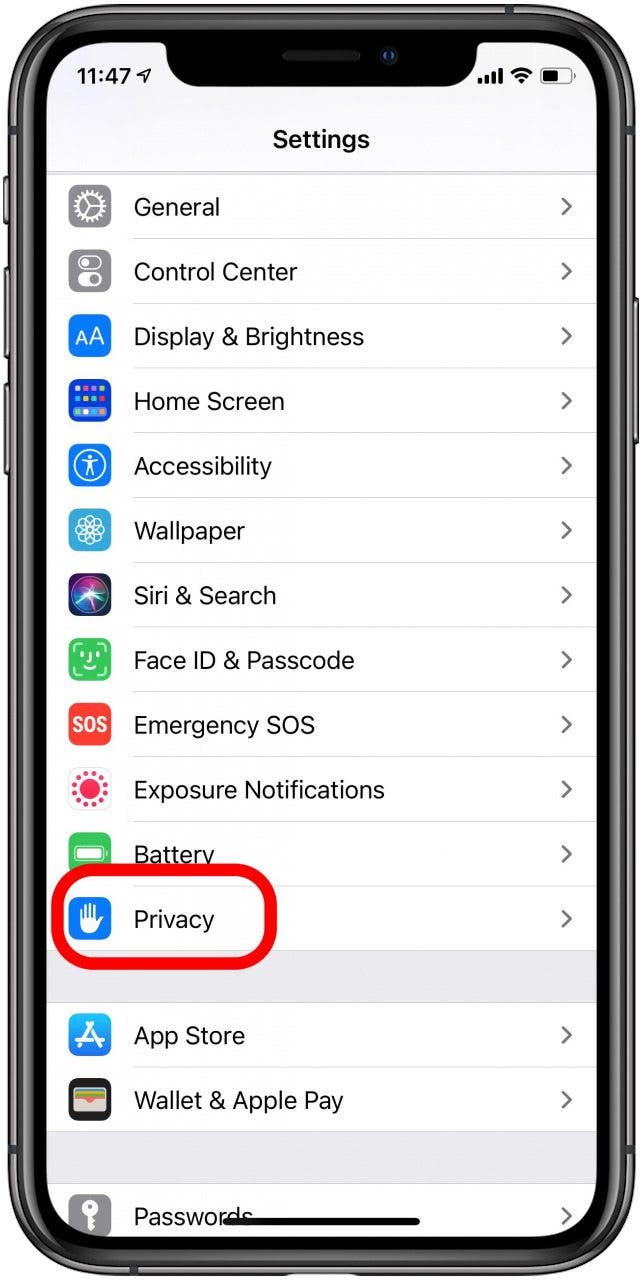 paramètres de confidentialité iphone