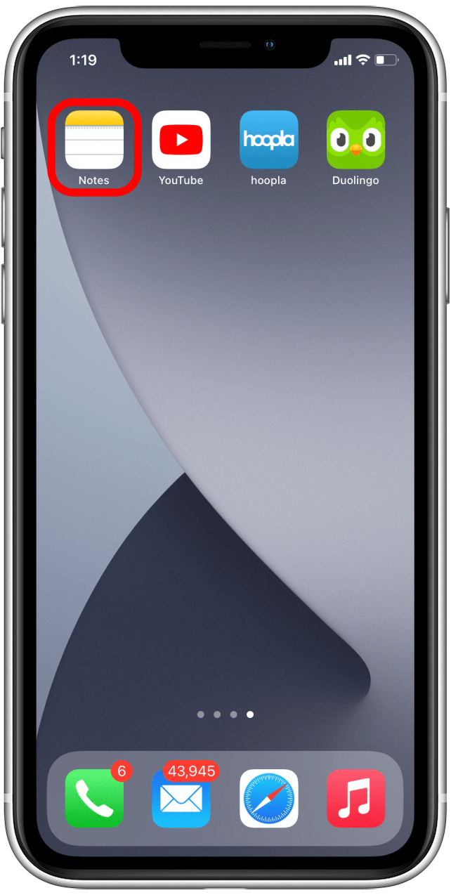 Ouvrir l'application Notes