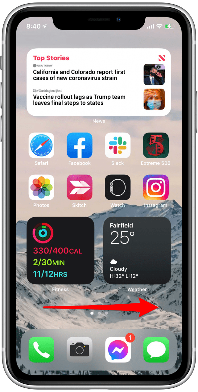 Balayez tout le chemin vers la droite sur l'écran d'accueil de votre iPhone pour accéder à la vue Aujourd'hui