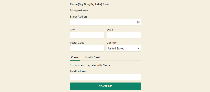 aperçu du formulaire de paiement klarna aperçu du formulaire de paiement klarna