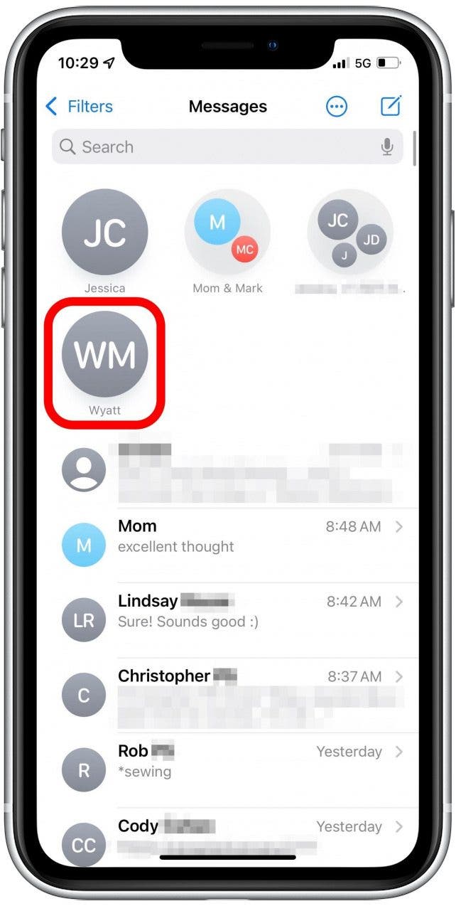 épingler les messages de contacts iPhone