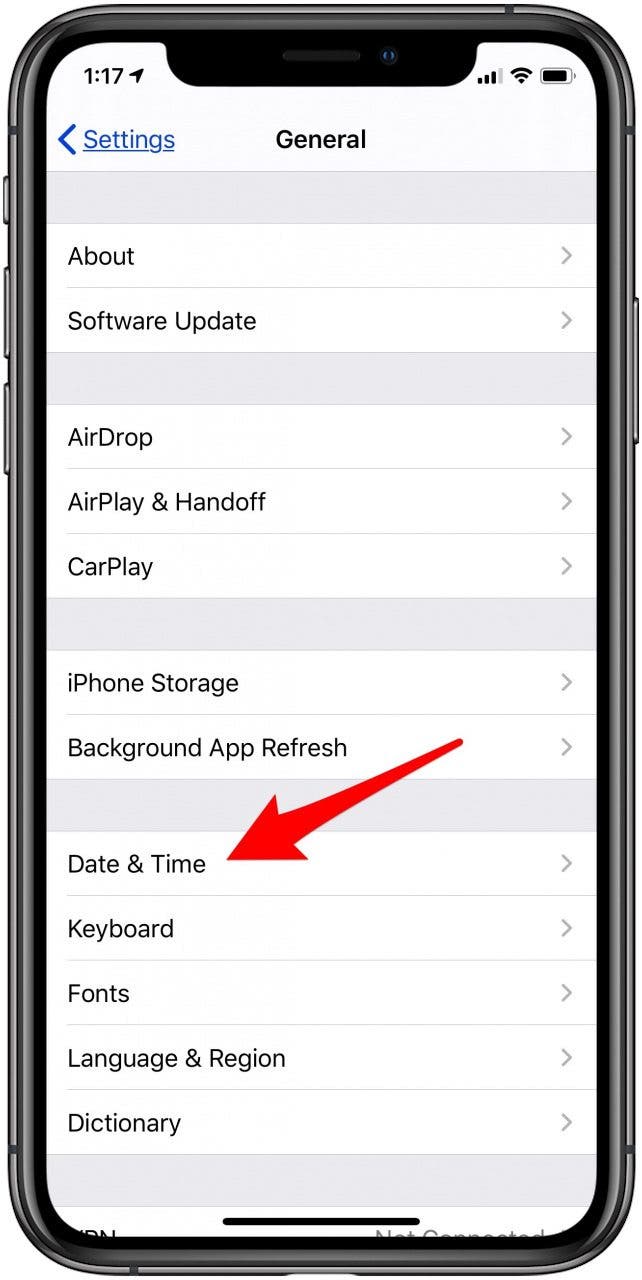 paramètres date et heure de l'iphone