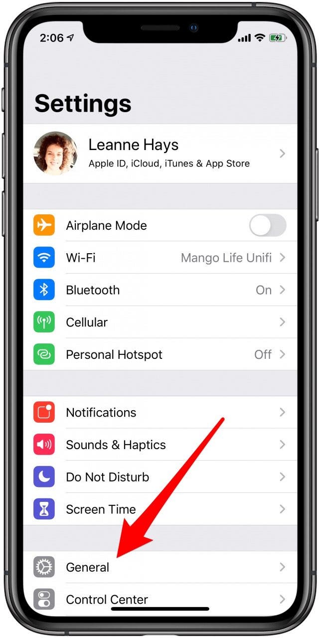 paramètres généraux de l'iphone