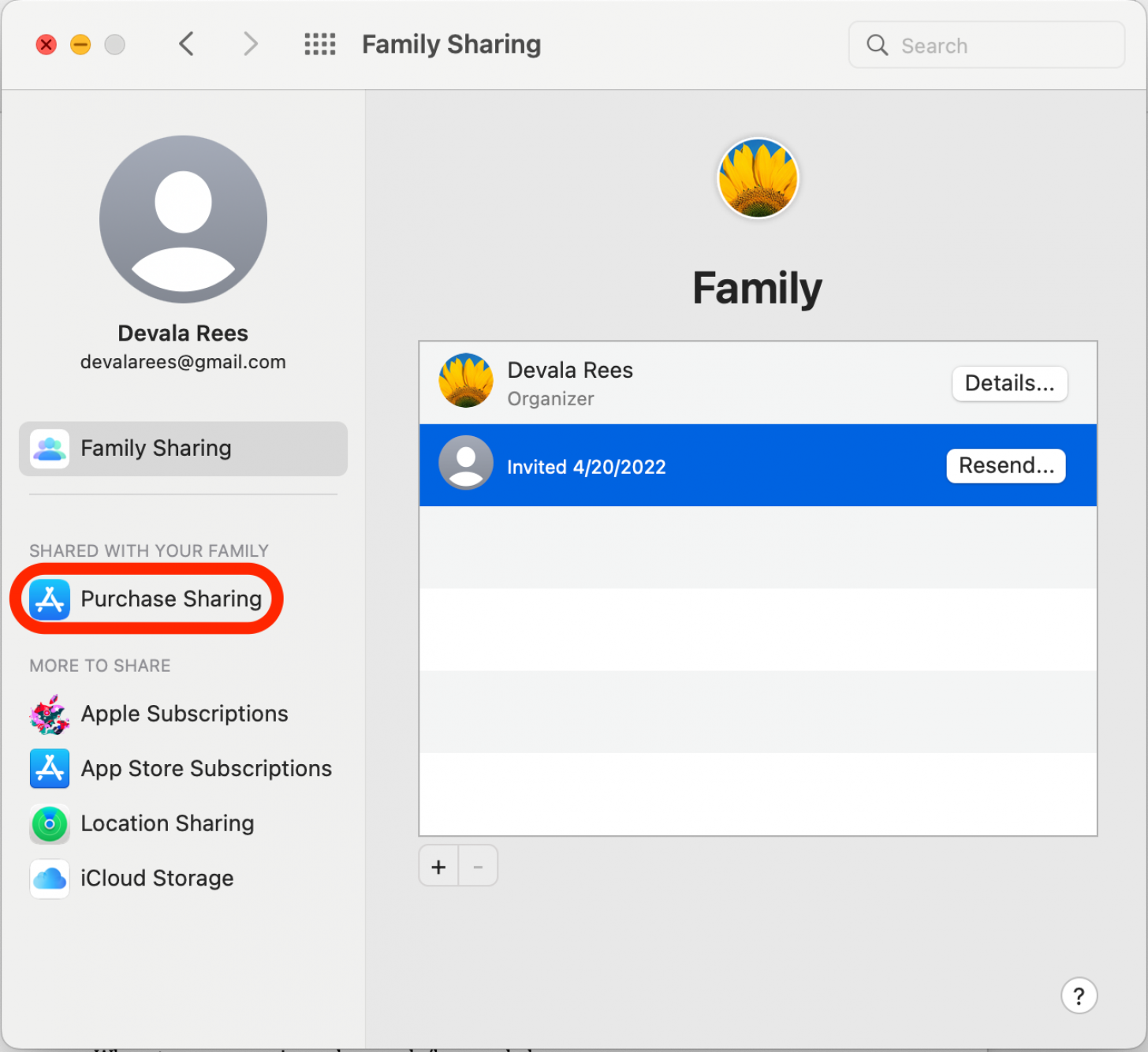 Cliquez sur Partage des achats pour accéder à vos modes de paiement Apple Store.