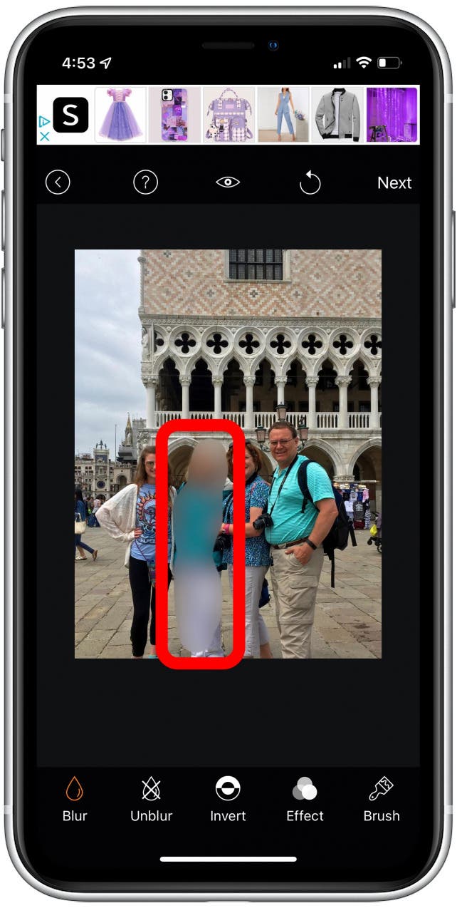 dessinez avec le doigt sur la photo où vous souhaitez flouter
