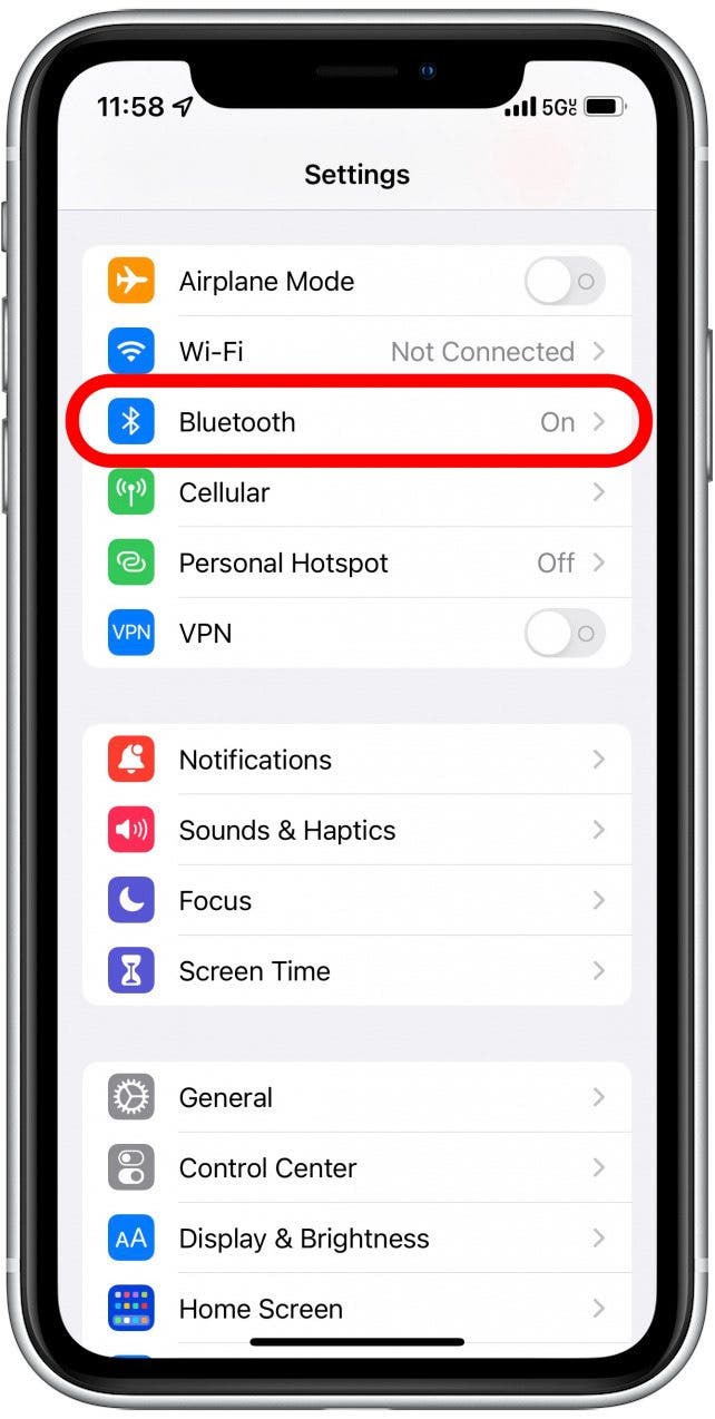 Appuyez sur Bluetooth.