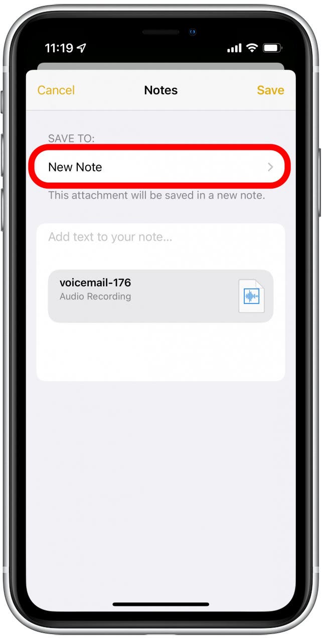 Vous aurez la possibilité d'enregistrer ce message vocal dans une nouvelle note ou dans une note existante.
