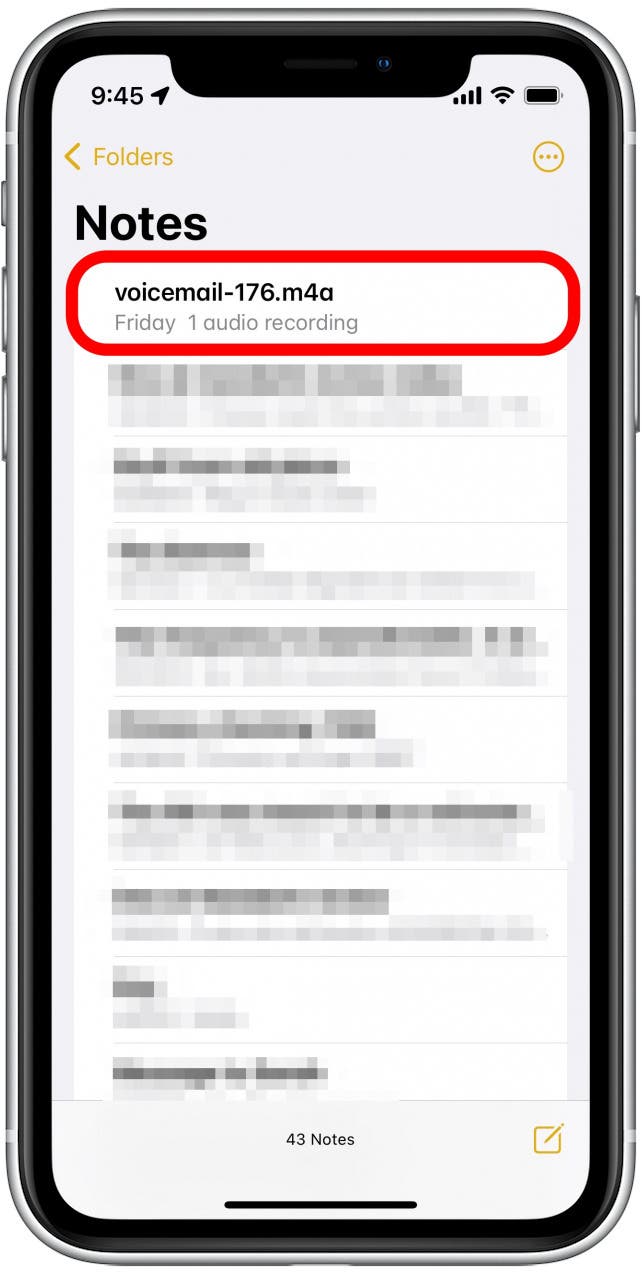 Une fois enregistré, vous pourrez écouter la messagerie vocale quand vous le souhaitez depuis l'application Notes.