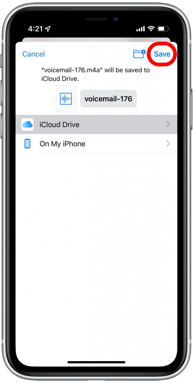Appuyez sur Enregistrer une fois que vous avez choisi la destination des messages vocaux.