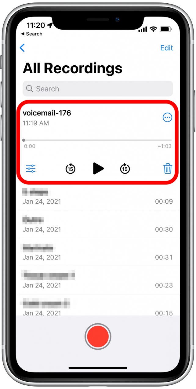 Vous pourrez écouter la messagerie vocale dans votre application Voice Memos.