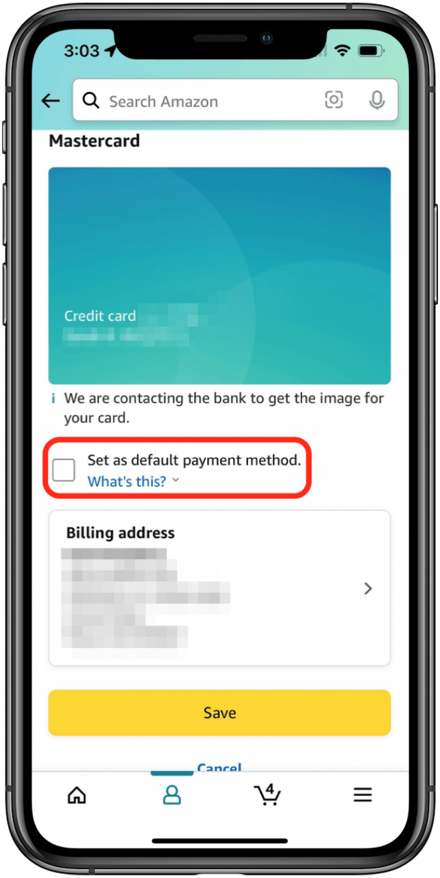 définir la carte de crédit amazon par défaut