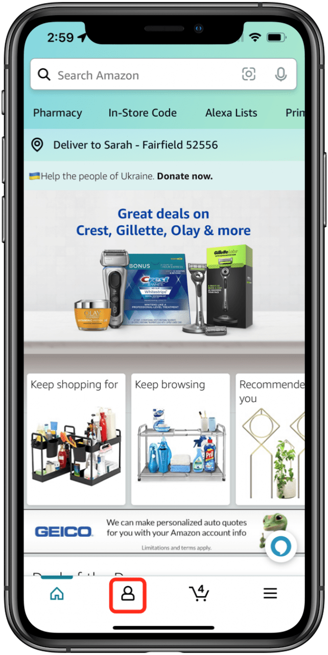 icône de compte amazon sur iphone