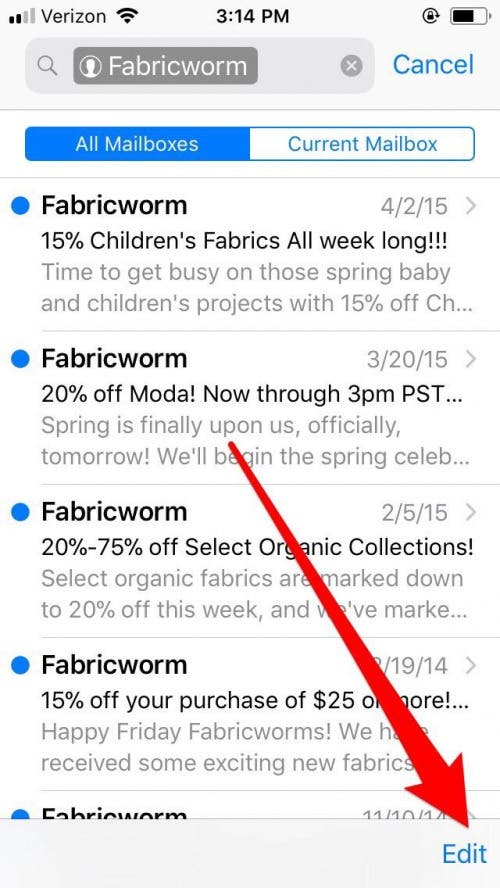 supprimer tous les e-mails d'un expéditeur sur iphone
