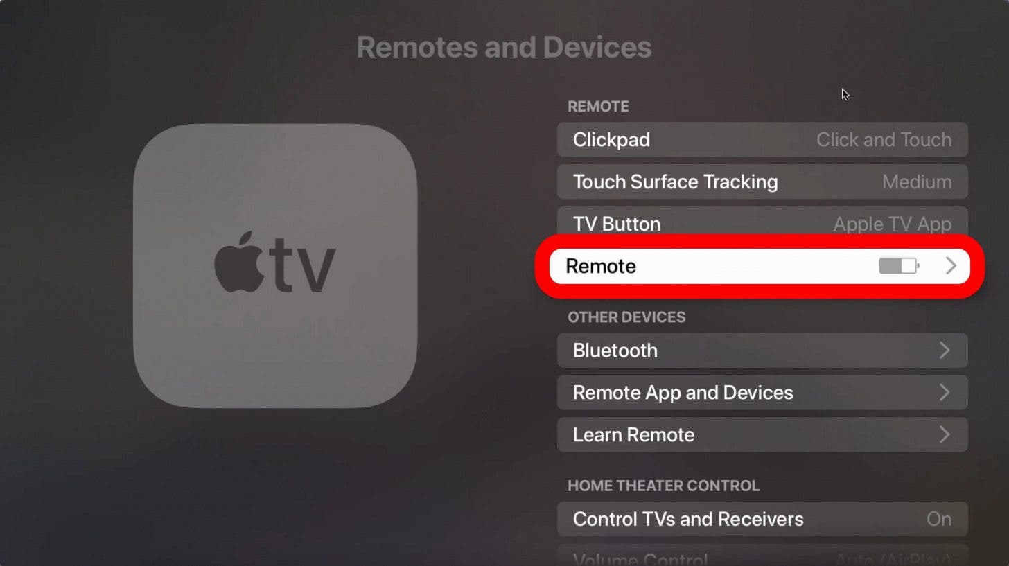 sélectionnez la télécommande pour voir l'état de la batterie