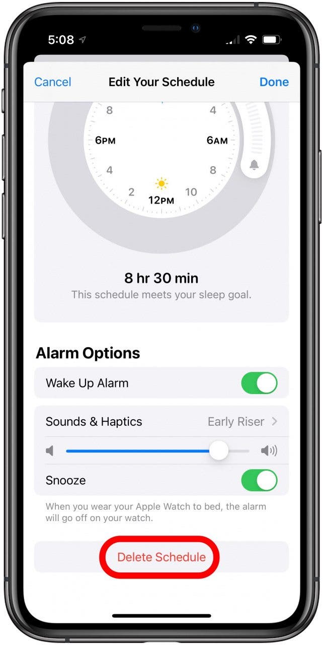 supprimer les paramètres de l'heure du coucher de l'iphone