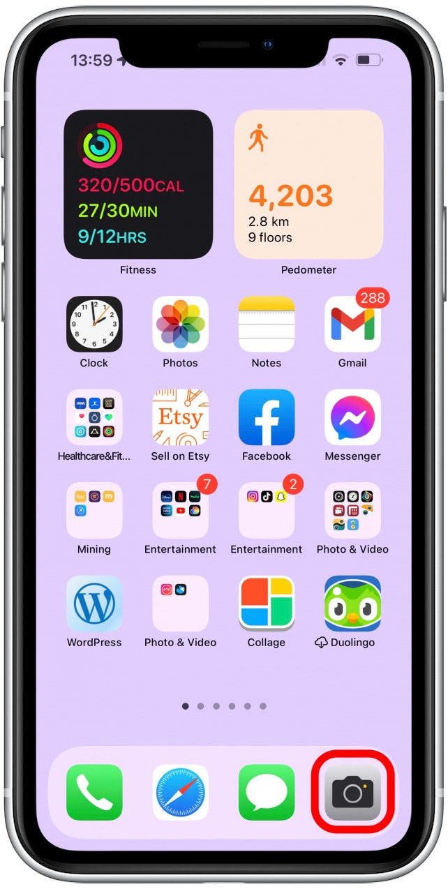 Ouvrir l'application Appareil photo
