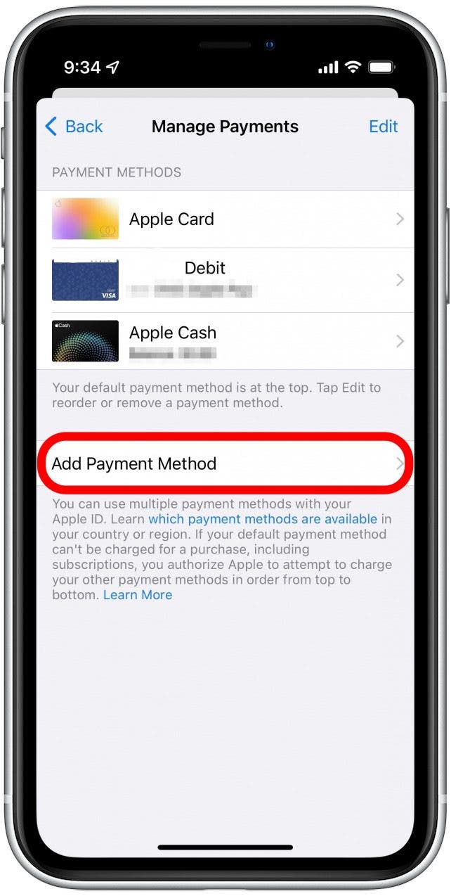 Appuyez sur Ajouter un mode de paiement.