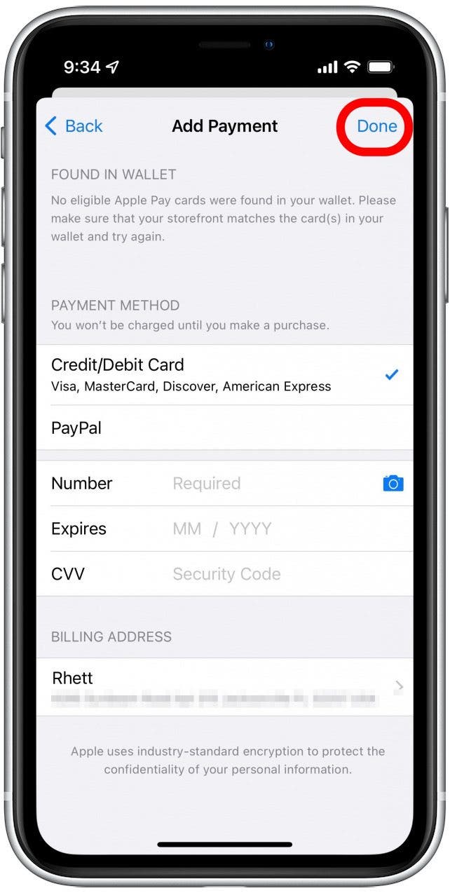 Appuyez sur Terminé pour enregistrer la carte sur votre compte.