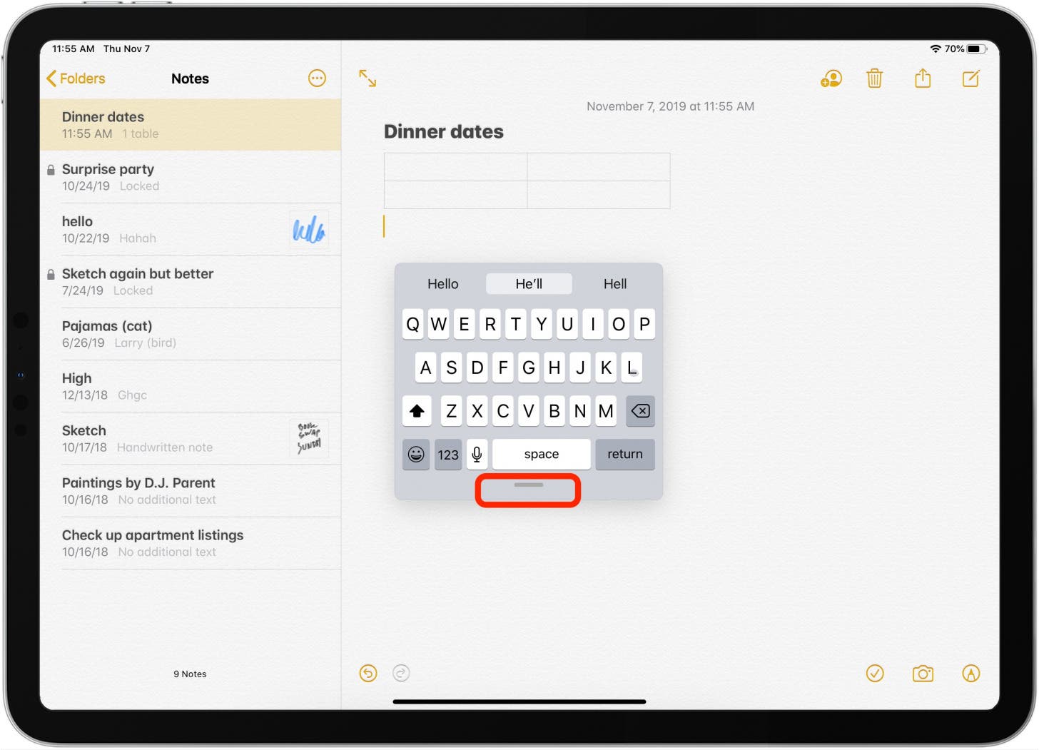 Comment glisser pour taper sur le clavier flottant de liPad