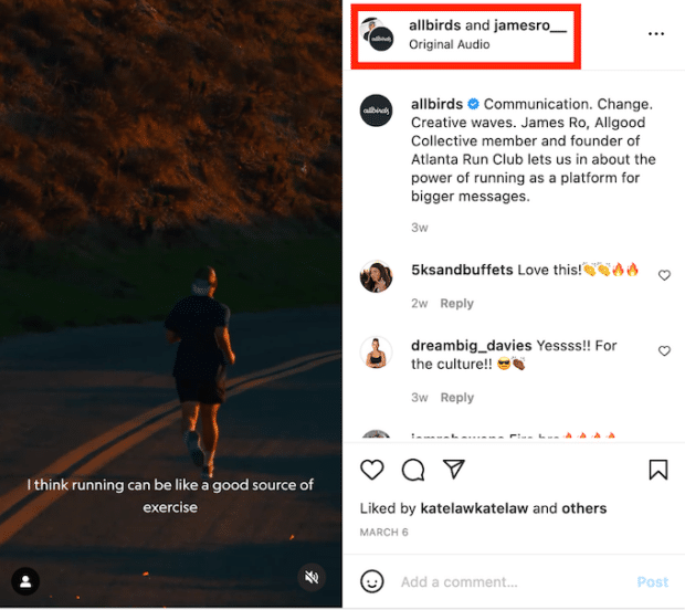 allbirds et jamesro_ Publication de la collaboration Instagram