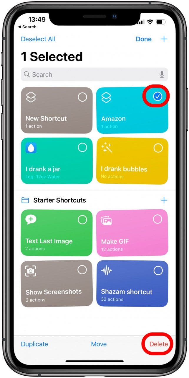Supprimer un raccourci dans l'application Mes raccourcis