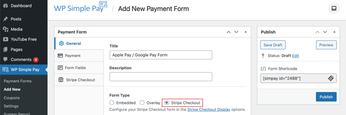Sélectionnez l'option de paiement Stripe Sélectionnez l'option de paiement Stripe