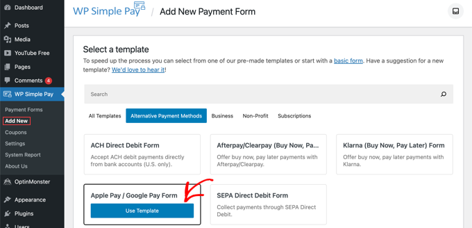 Sélectionnez le modèle Apple Pay / Google Pay Sélectionnez le modèle Apple Pay / Google Pay
