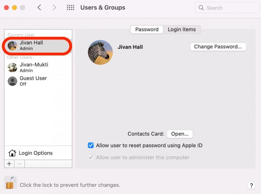 Changer l'image de profil Étape 6 - Choisissez le profil de l'utilisateur