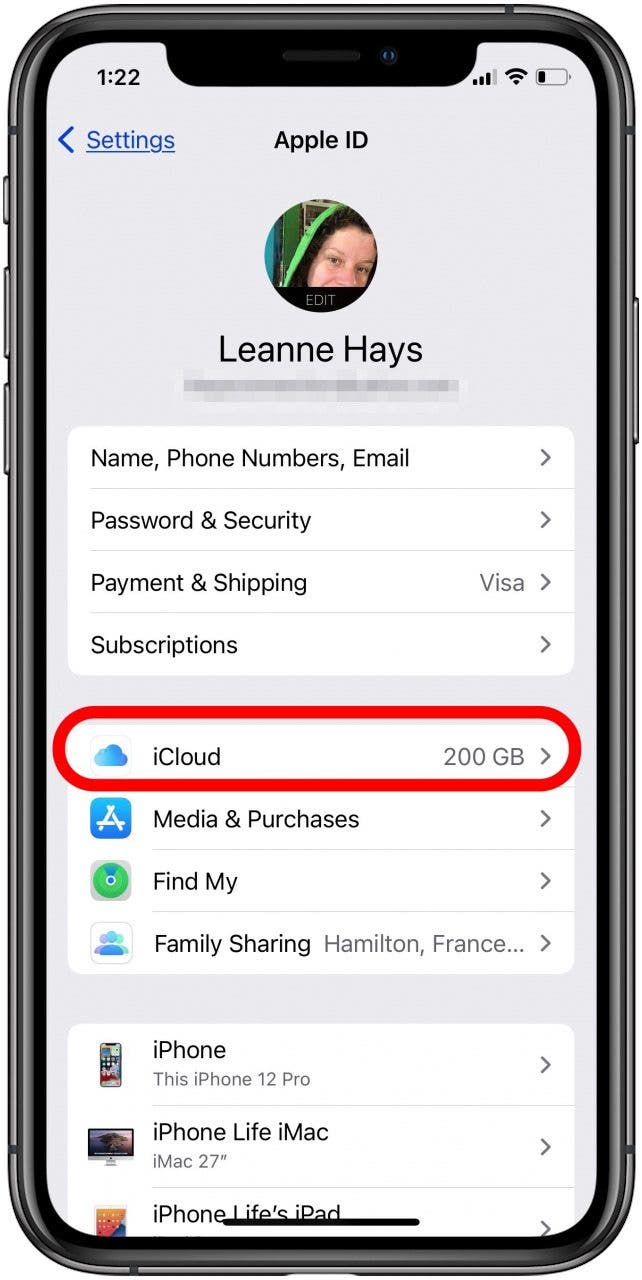 appuyez sur icloud