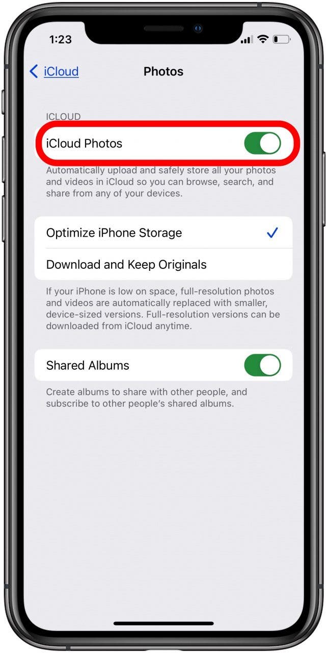 désactiver les photos icloud