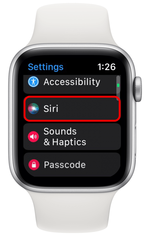 paramètres siri de la montre apple