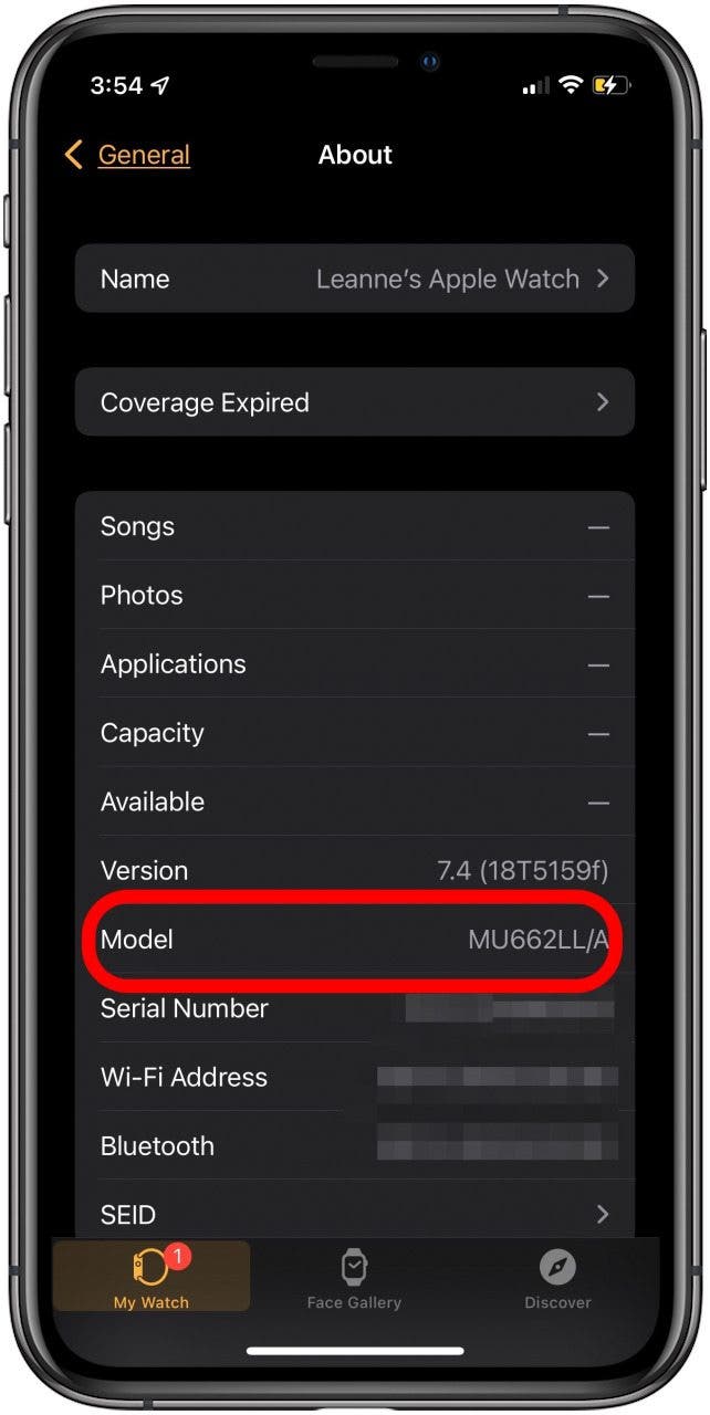 numéro de modèle de la montre Apple