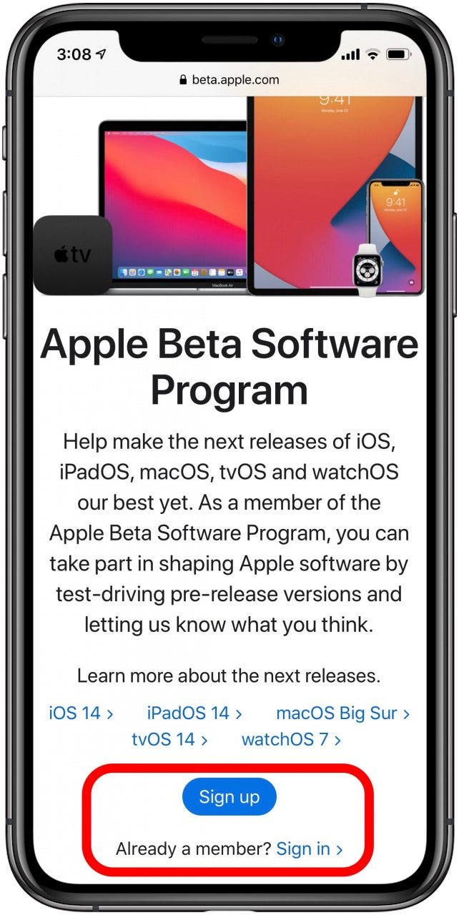 programme bêta d'apple