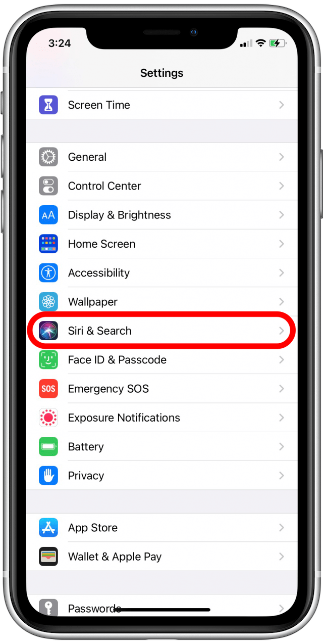 Appuyez sur Siri et rechercher