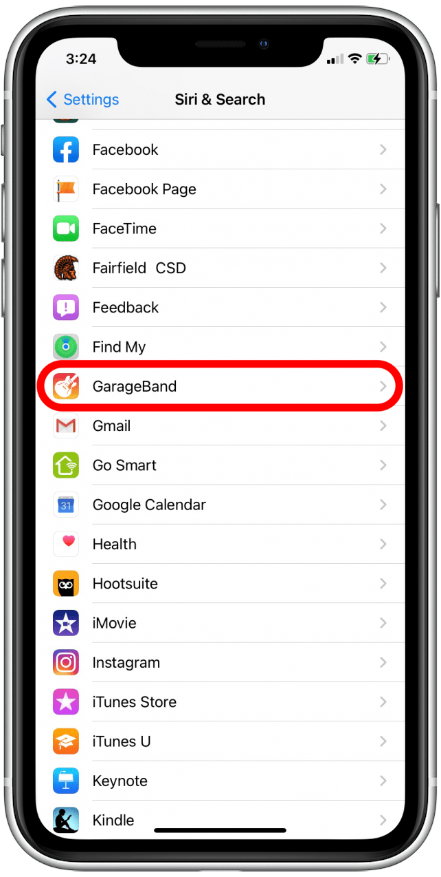 Appuyez sur l'application que vous souhaitez masquer de la recherche