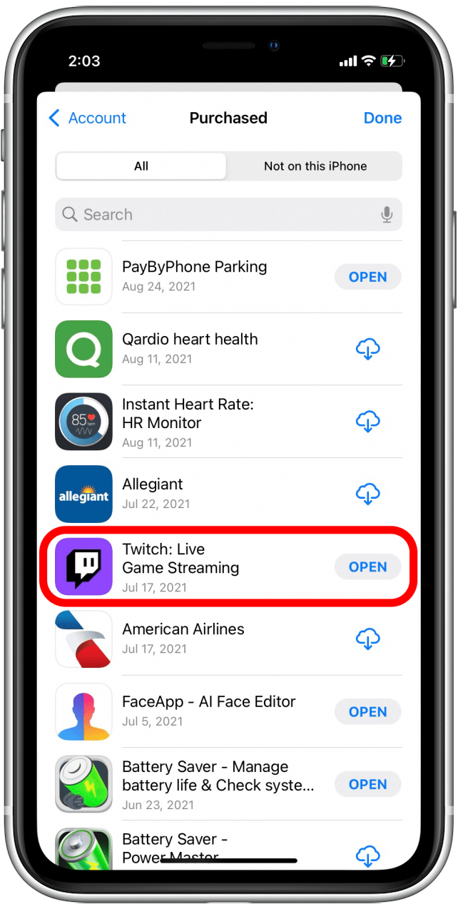 Trouver l'application à masquer