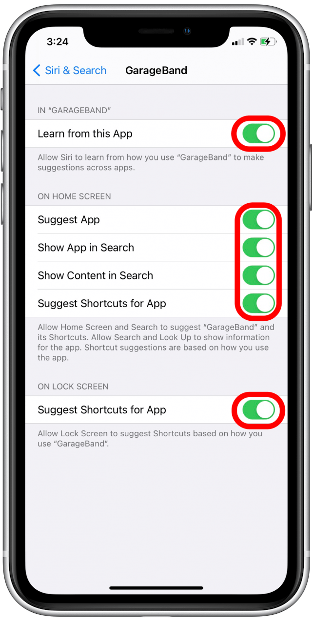 Désactivez toutes les bascules pour exclure complètement cette application de la recherche et des suggestions.