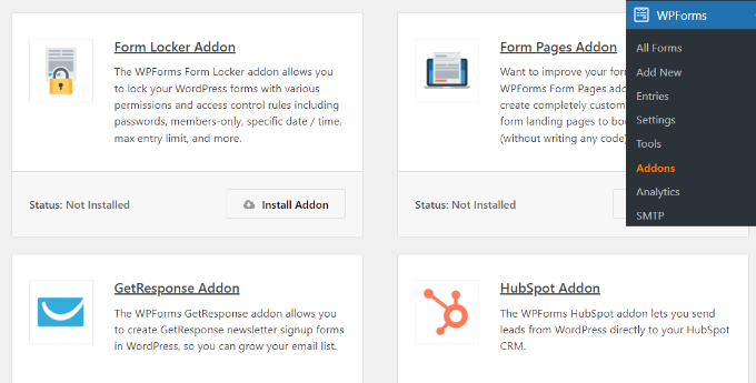 Activer l'addon de casier de formulaire dans WPForms Activer l'addon de casier de formulaire dans WPForms