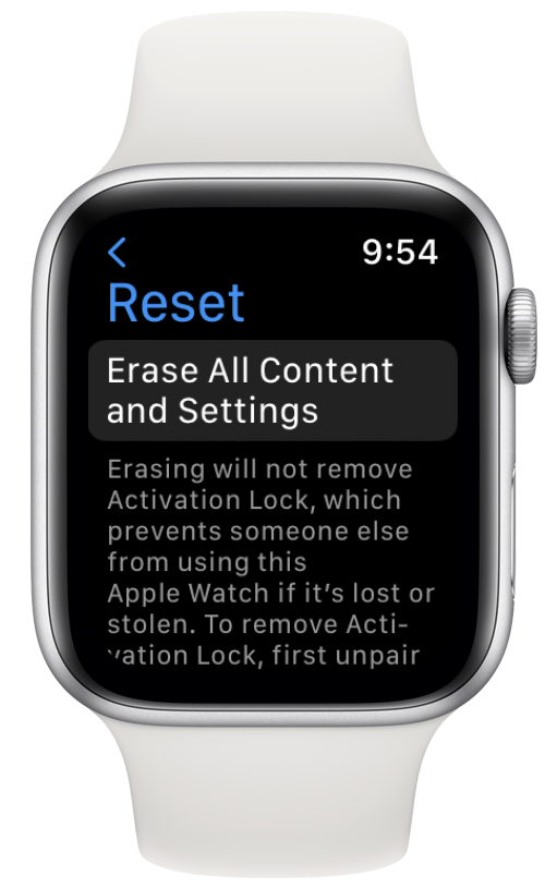 réinitialisation d'usine de la montre Apple à partir des paramètres