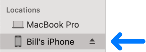 sélectionner l'appareil dans la barre latérale du Finder