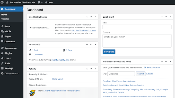 Le tableau de bord WordPress Le tableau de bord WordPress