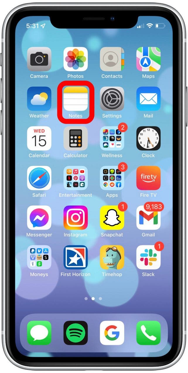 Ouvrez l'application Notes.