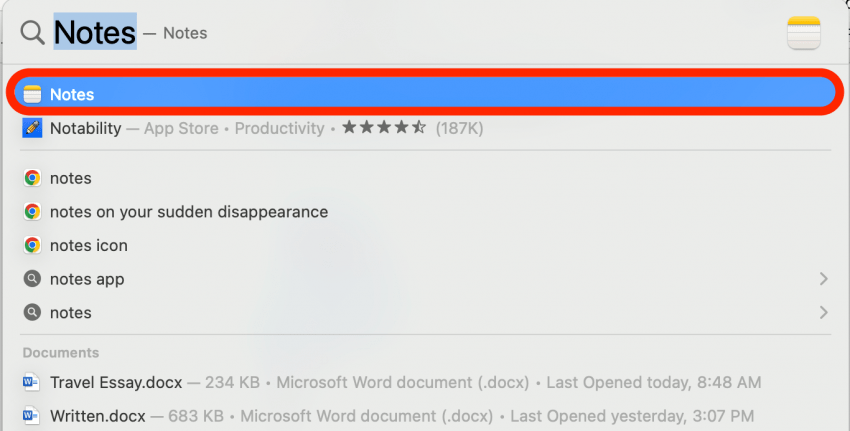 Ouvrez l'application Notes.