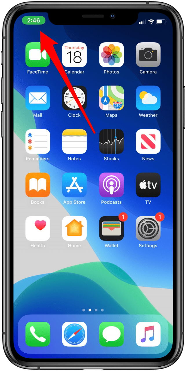 Appuyez sur le coin supérieur gauche de votre écran pour afficher votre appel FaceTime à l'écran.