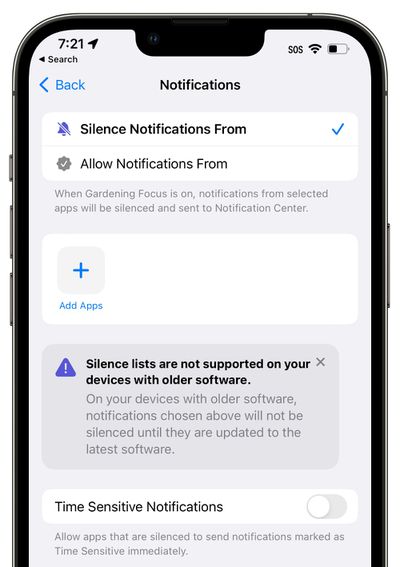 ios 16 listes de silence